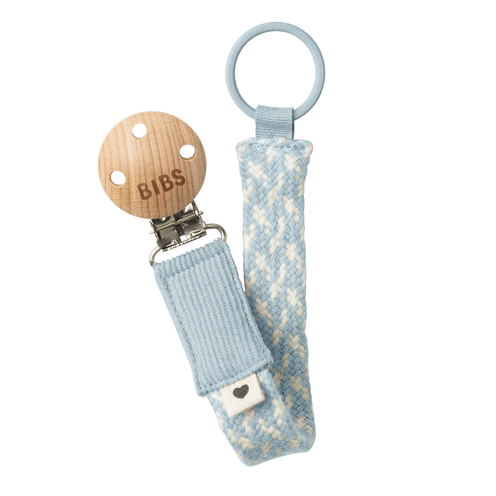 BIBS Braided Pacifier Clip - Baby Blue/Ivory