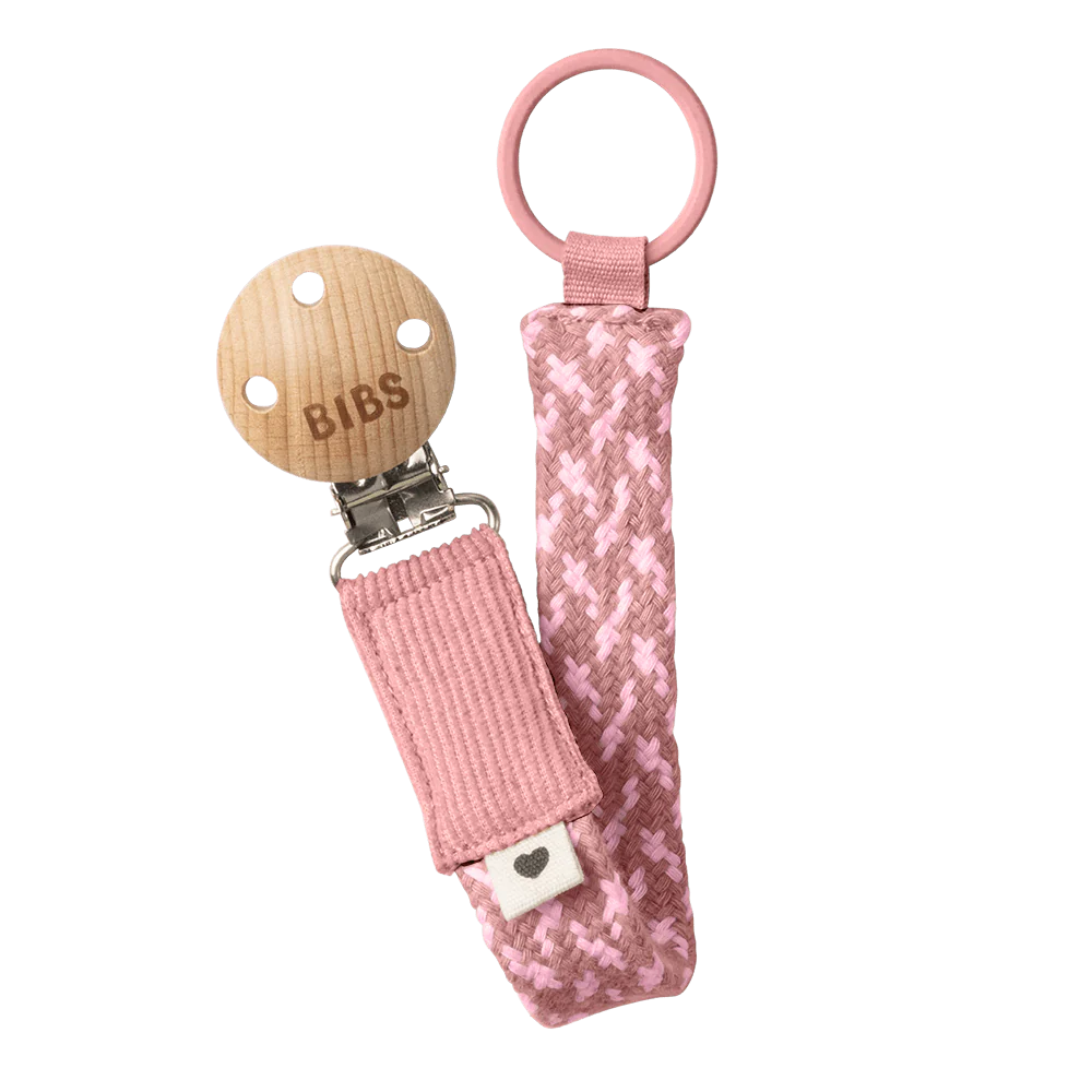 BIBS Braided Pacifier Clip - Dusty Pink/Baby Pink