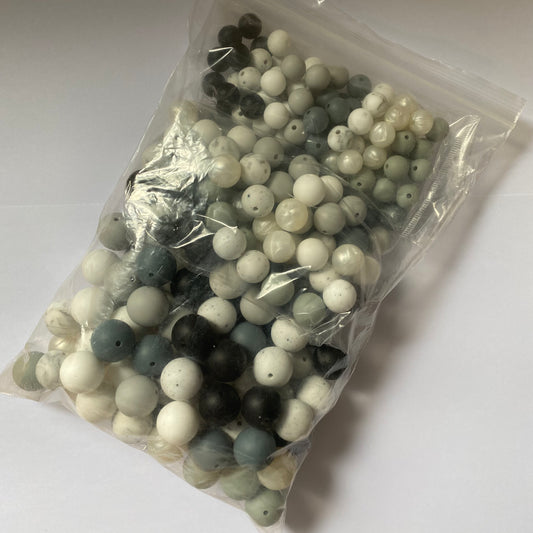 Silicone Round Bead Value Pack | Shades of Monochrome 🩶