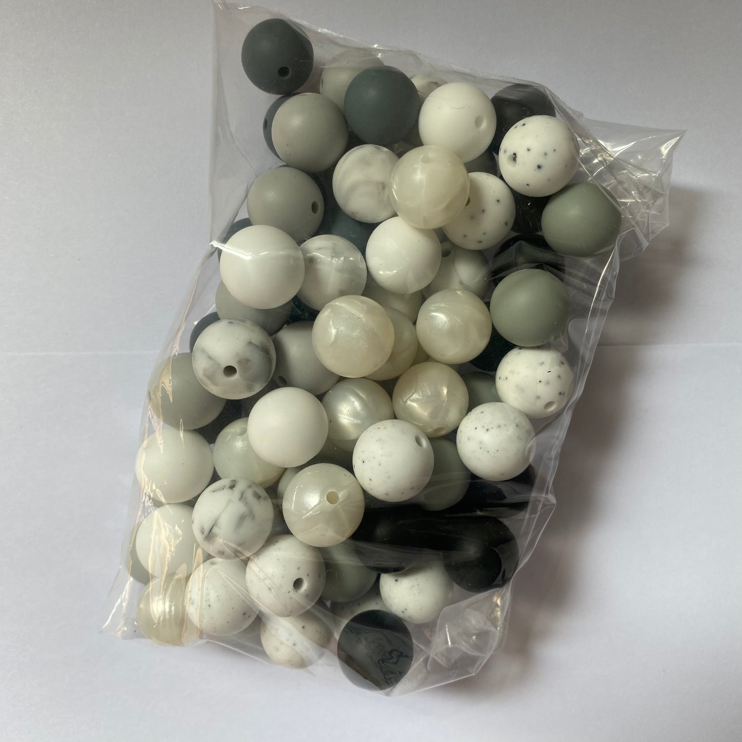 15mm Silicone Round Bead Pack | Shades of Monochrome 🩶