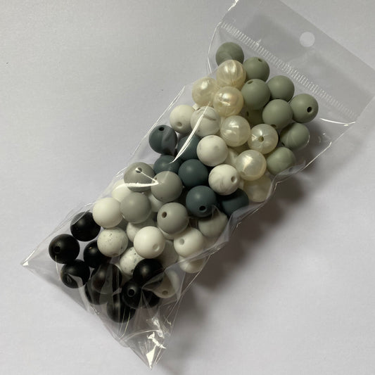 12mm Silicone Round Bead Pack | Shades of Monochrome 🩶