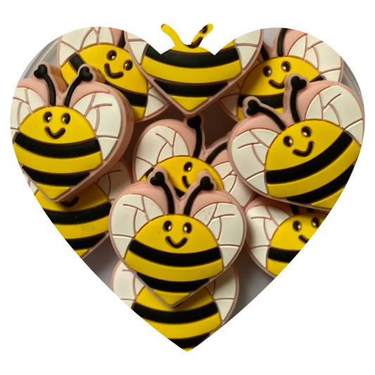 Silicone Heart Bee Bead