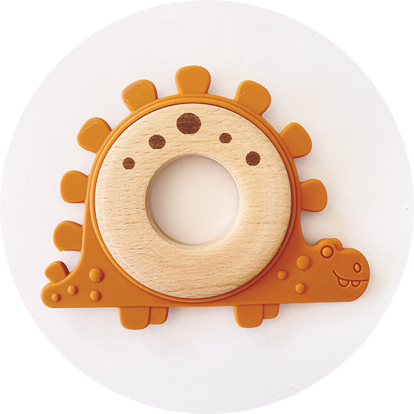 Silicone & Wooden Feldspar Dinosaur Teether