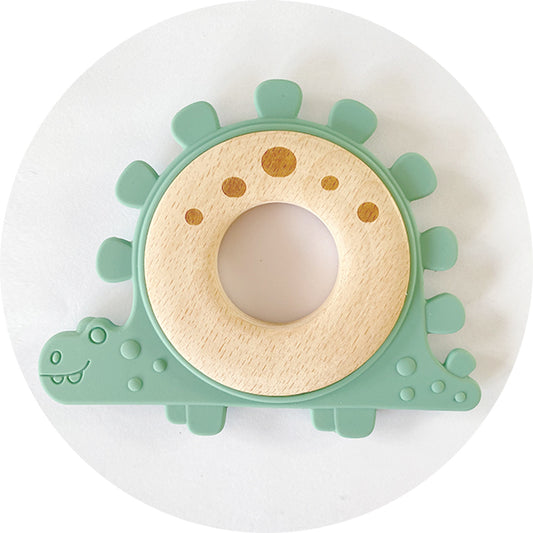 Silicone & Wooden Feldspar Dinosaur Teether