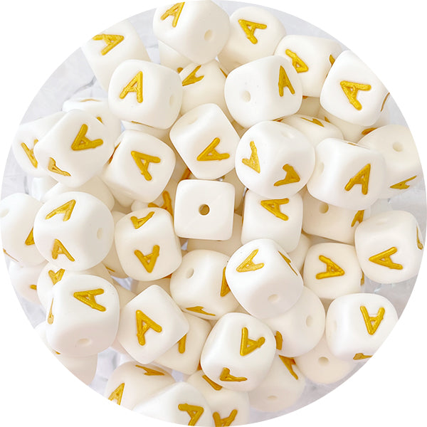 12mm White Gold Silicone Alphabet Beads