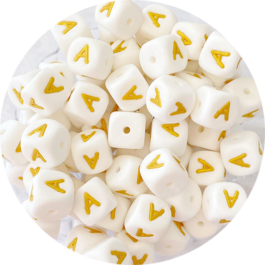 12mm White Gold Silicone Alphabet Beads