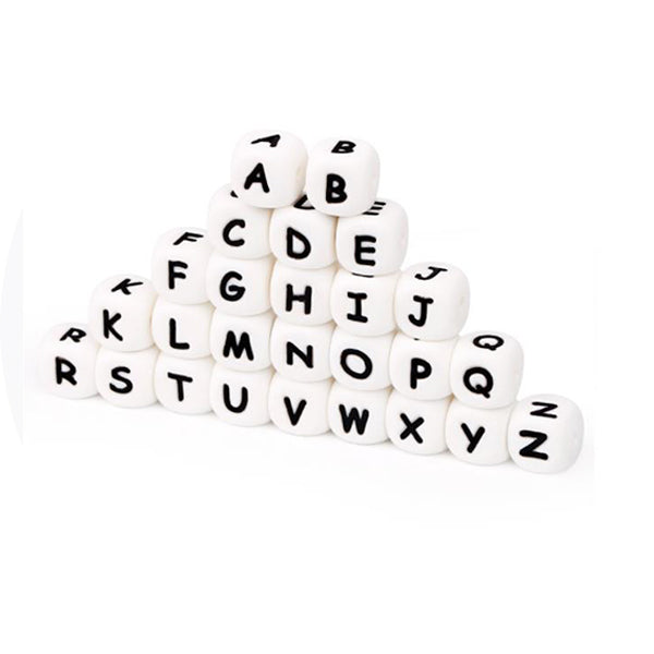 12mm White Silicone Square Alphabet Beads
