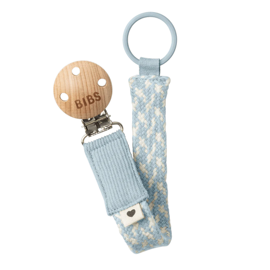 BIBS Braided Pacifier Clip - Baby Blue/Ivory
