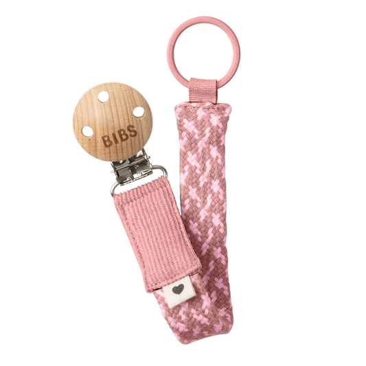 BIBS Braided Pacifier Clip - Dusty Pink/Baby Pink