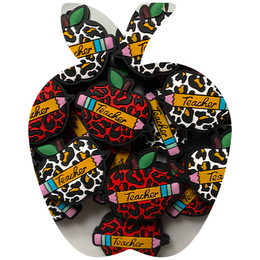 Silicone Apple Teacher Leopard Print Beads