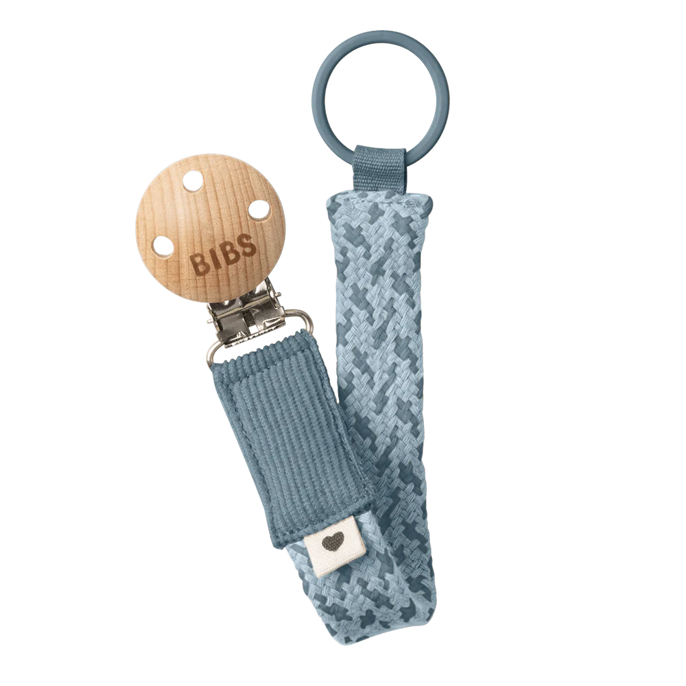 BIBS Braided Pacifier Clip - Petrol/Baby Blue