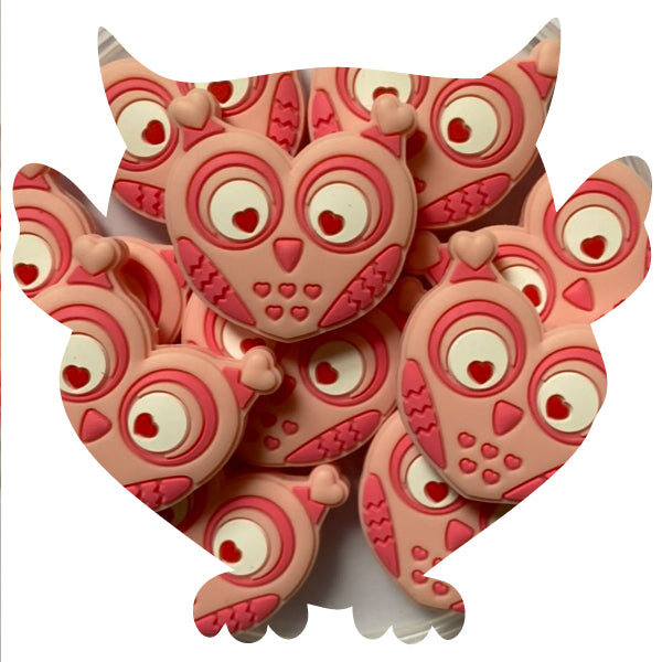 Silicone Heart Owl Bead