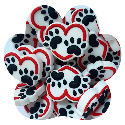 Silicone Heart with Paw Print Beads