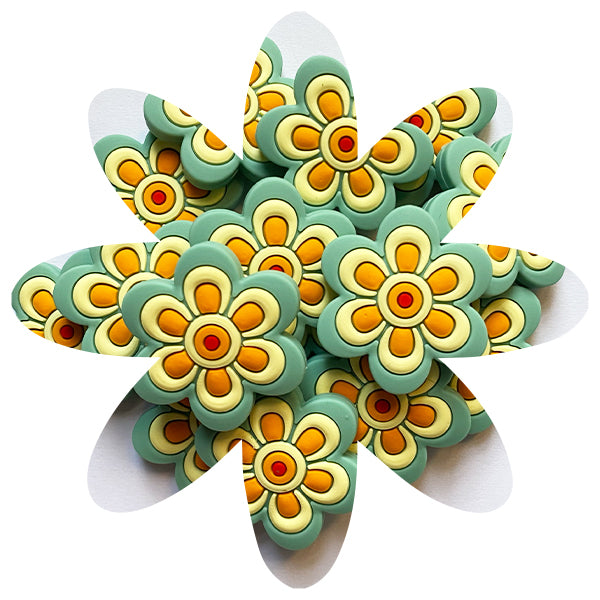 Silicone Hippie Flowers (Green) Beads