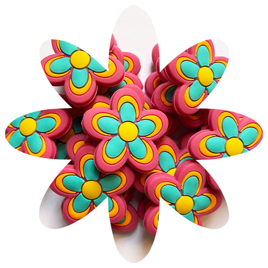 Silicone Hippie Flowers (Pink) Beads