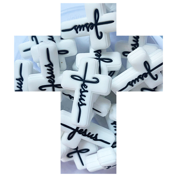 Silicone Cross with Jesus words Bead