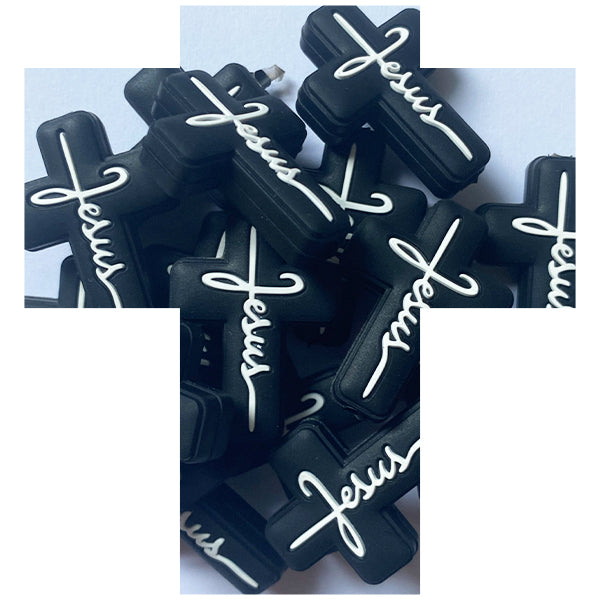 Silicone Cross with Jesus words Bead