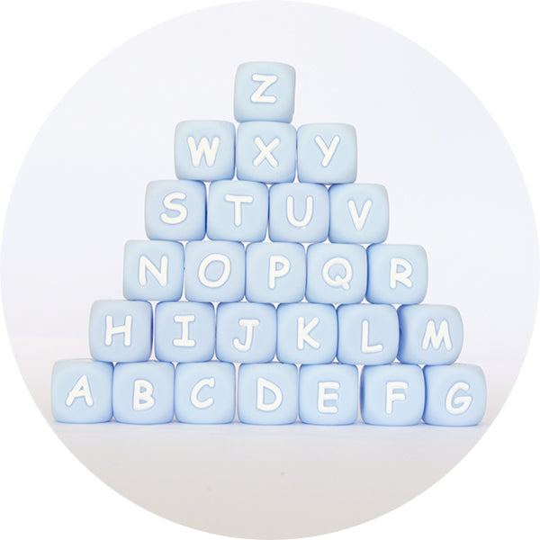 12mm Silicone Square (Pastel Blue) Alphabet Starter Kit - 125 letters