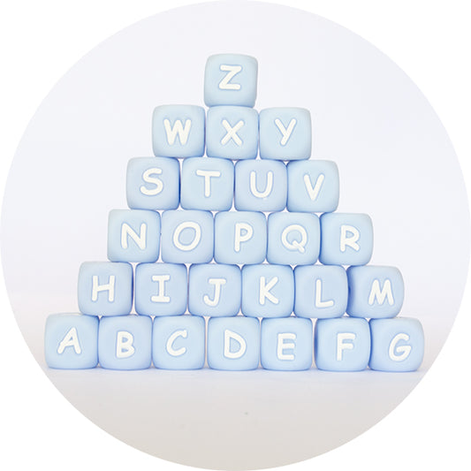 12mm Silicone Square (Pastel Blue) Alphabet Starter Kit - 125 letters