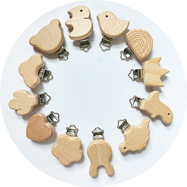 Beech Shaped Wood Pacifier Clips