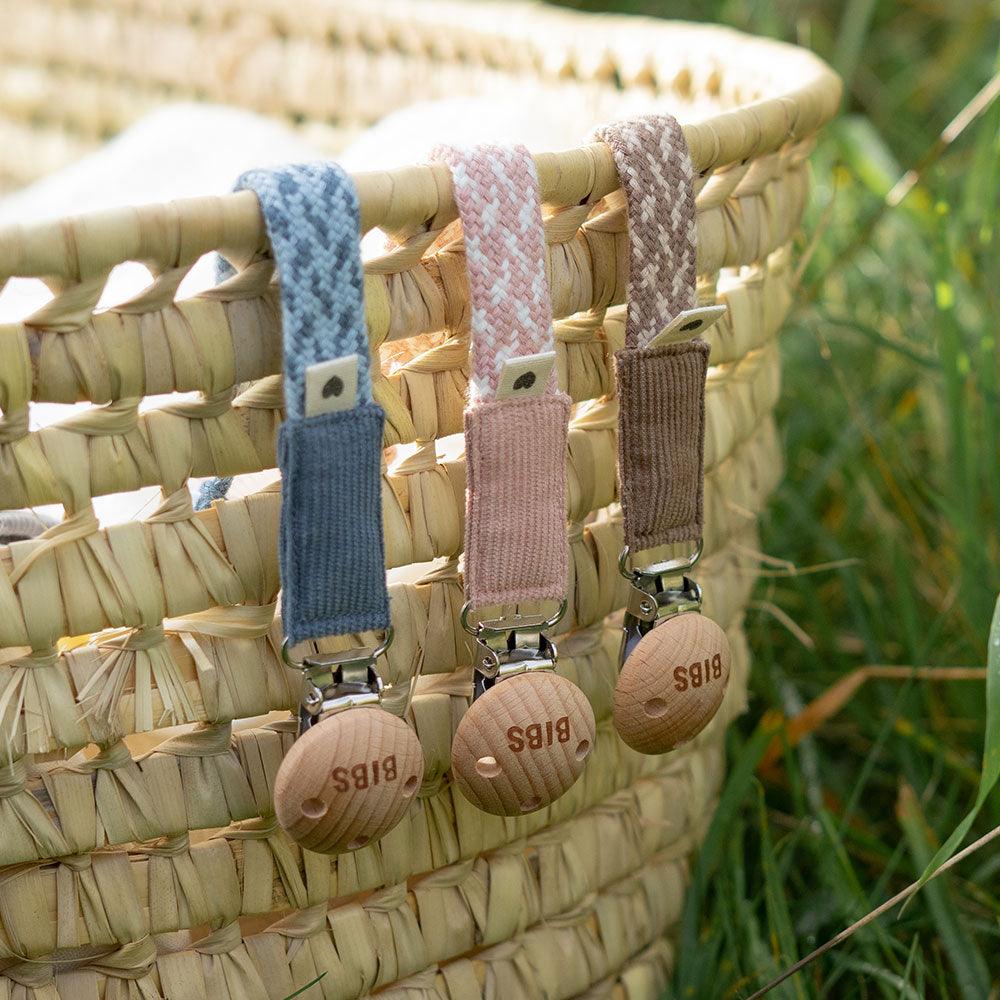 BIBS Braided Pacifier Clip - Baby Blue/Ivory