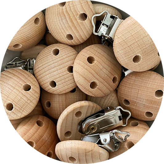 35mm Beech Round Wood Pacifier Clips (Holes)