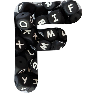 12mm Silicone Square Letter Beads - Black White