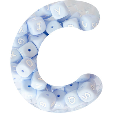 12mm Silicone Square Letter Beads - Pastel Blue
