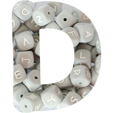 12mm Silicone Square Letter Beads - Fog Grey