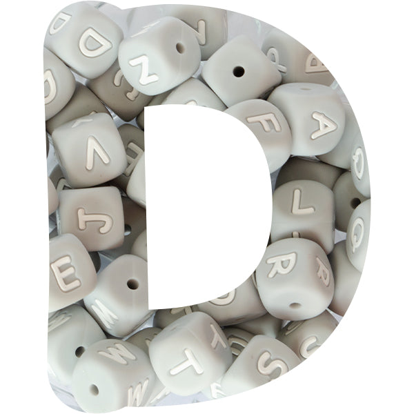 Grey 12mm Alphabet Silicone Beads Soft Silicone Beads 