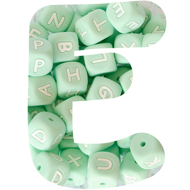 12mm Silicone Square Letter Beads - Mint