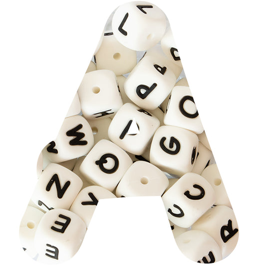 12mm White Silicone Square Alphabet Beads