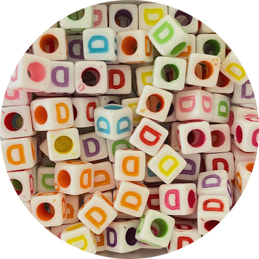 Acrylic Multi-Colour Cube Alphabet Beads