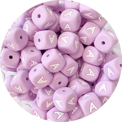 12mm Silicone Square Letter Beads - Lavender 