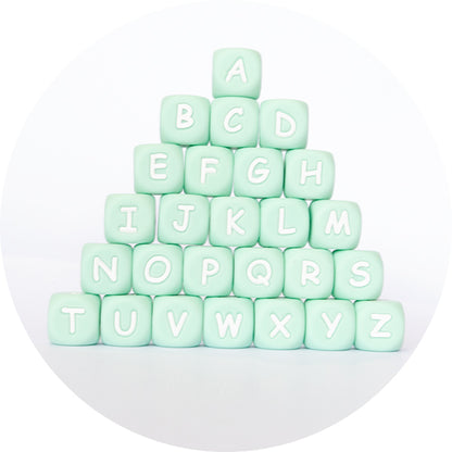 12mm Silicone Square Letter Beads - Mint