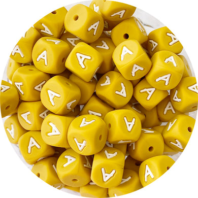 12mm Silicone Square Letter Beads - Mustard