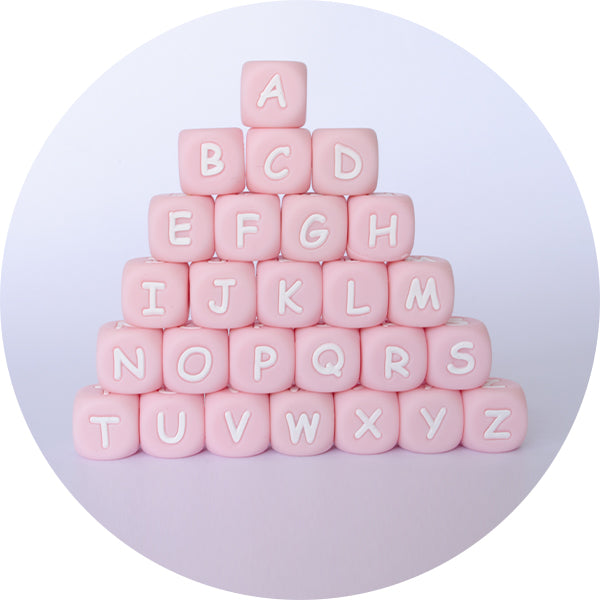 12mm Pink & White MAMA letter beads