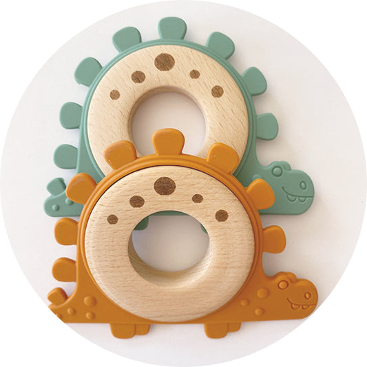 Silicone & Wooden Feldspar Dinosaur Teether