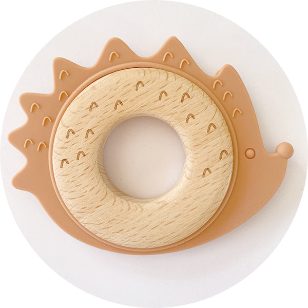 Silicone & Wooden Hedgehog Teether