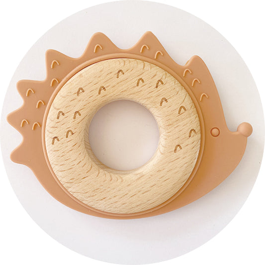 Silicone & Wooden Hedgehog Teether