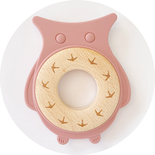 Silicone & Wooden Owl Teether