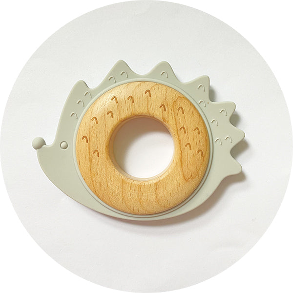 Silicone & Wooden Hedgehog Teether