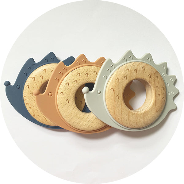 Silicone & Wooden Hedgehog Teether