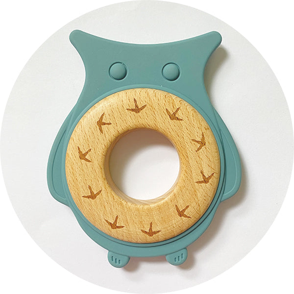 Silicone & Wooden Owl Teether