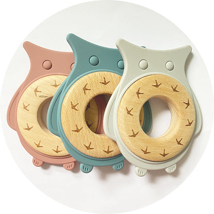 Silicone & Wooden Owl Teether